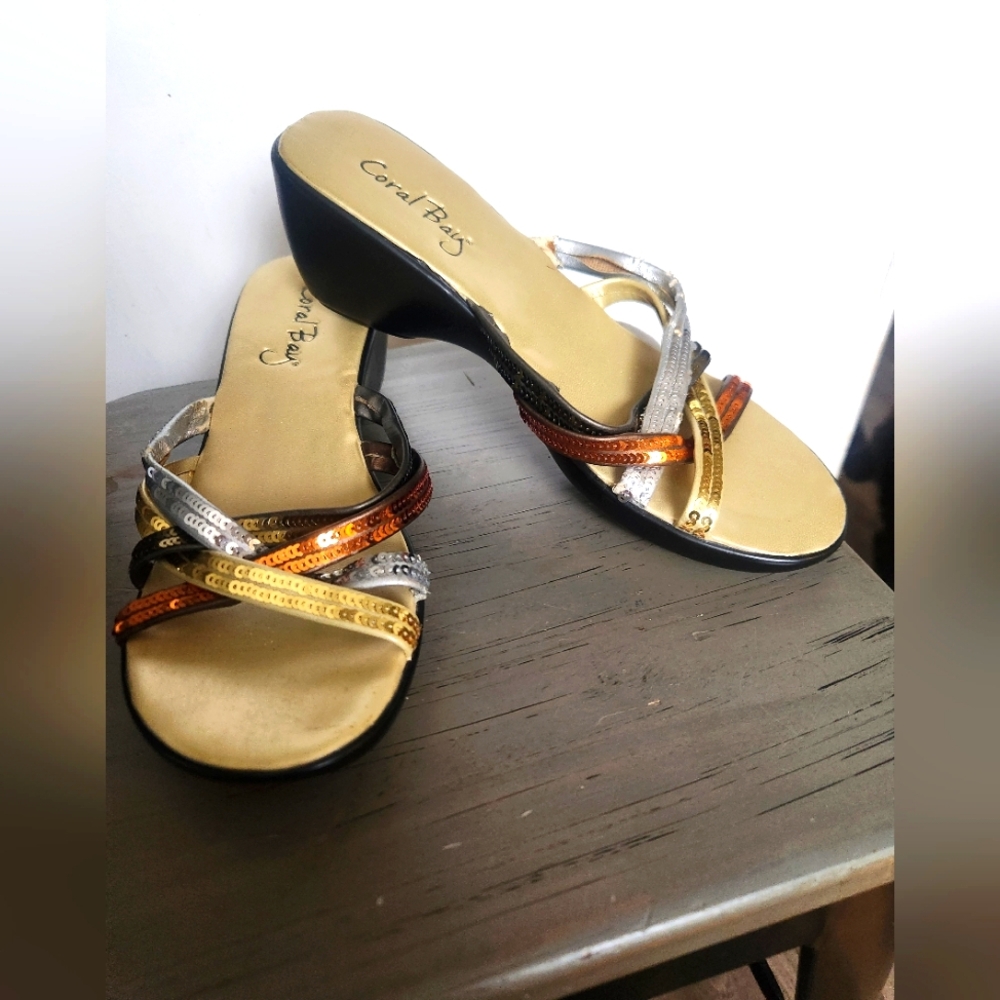 Coral Bay Gold and Silver Sandals with Crisscross Straps